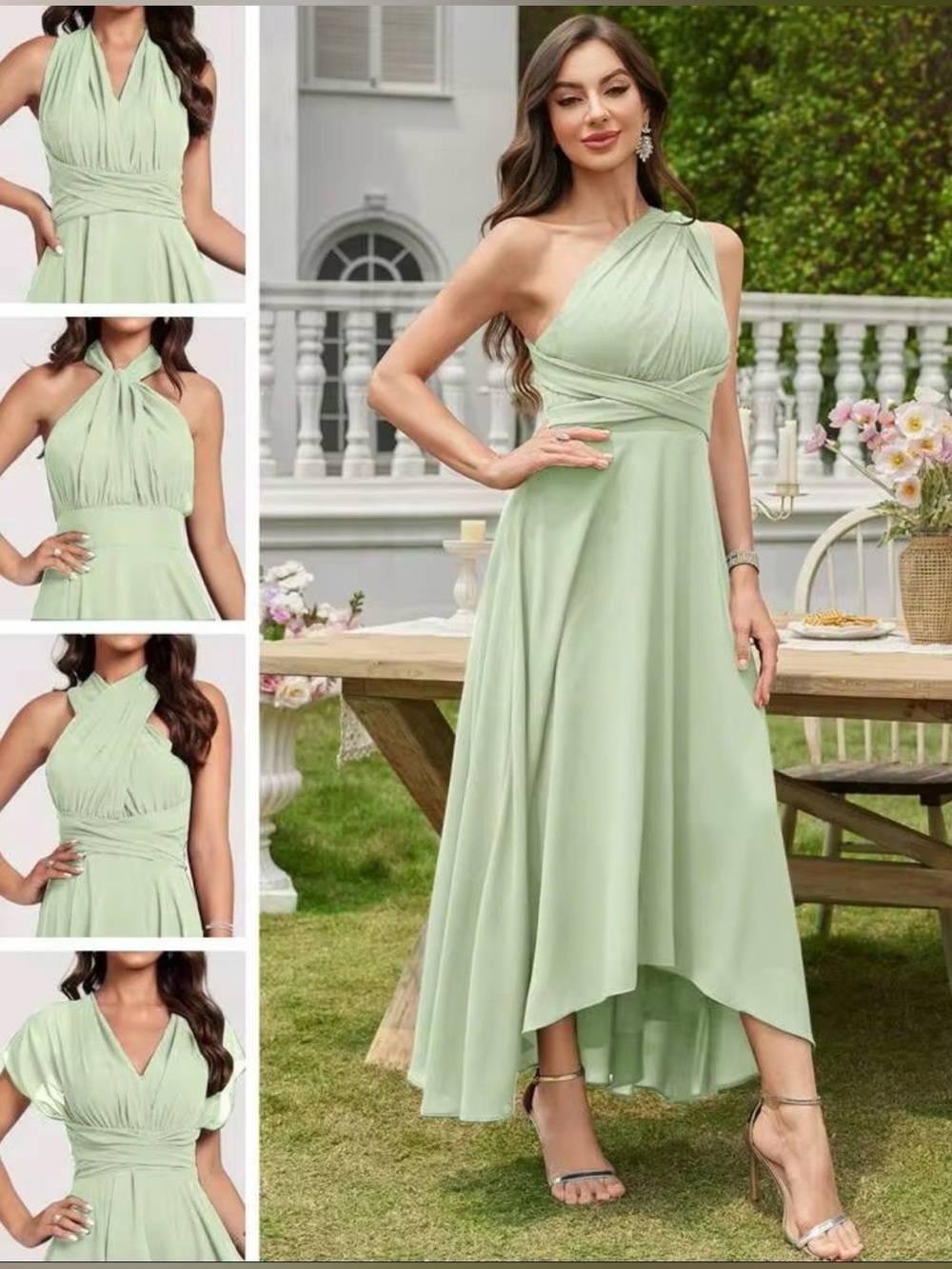 NWT Sage Convertible Multiway Halter Hi-Low Bridesmaid Formal Midi Dress